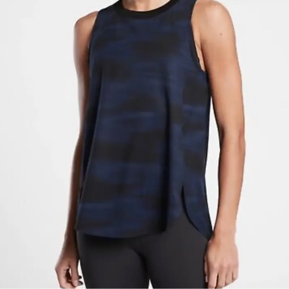 Athleta Women Zephyr Tank Top Black Blue Blurred Camo Printed Pattern Sz XS 156